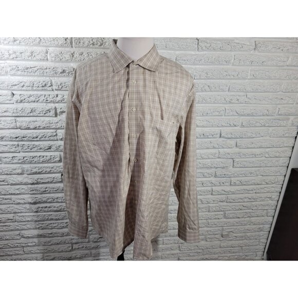 Pronto Uomo Men Shirt 3XLT Long Sleeve Collar Casual Non Iron Beige PLA51XE - Picture 1 of 8
